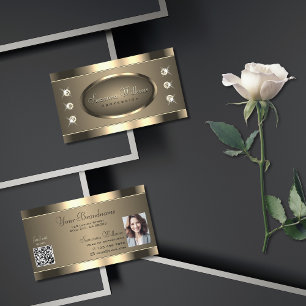 Luxuriöses Goldbraun mit Jewelen QR Code und Foto Visitenkarte