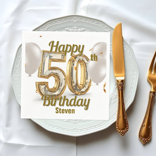 Luxuriöses Golden Elegance 50. Geburtstag Serviette