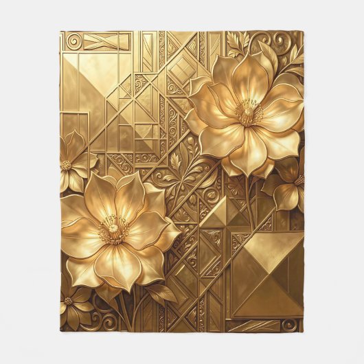 Luxuriöses goldenes Art Deco Blumenmuster Fleecedecke (Vorderseite)