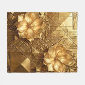 Luxuriöses goldenes Art Deco Blumenmuster Fleecedecke (Vorderseite (Horizontal))