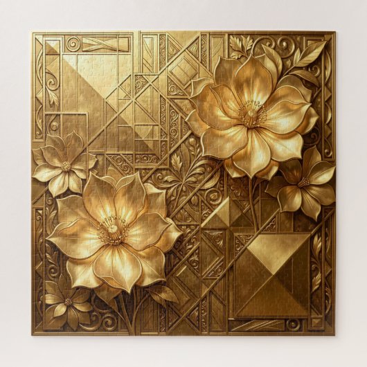 Luxuriöses goldenes Art Deco Blumenmuster Puzzle (Vertikal)