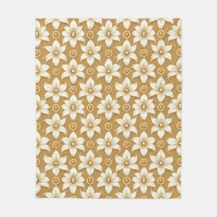 Luxuriöses goldenes Blumenmuster mit weißem Liliem Fleecedecke