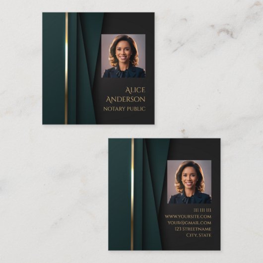 Luxuriöses goldenes notarisches Foto Quadratische Visitenkarte (Vorne/Hinten)