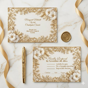 Luxuriöses Goldenes Verziert Königliches Erbe Flor RSVP Karte