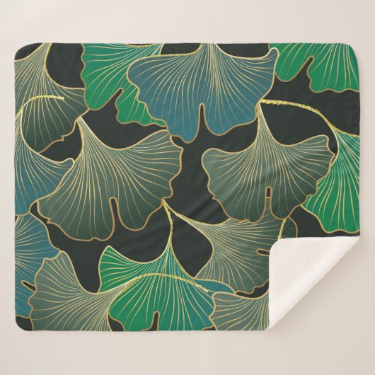 Luxuriöses Goldginkgo, Vintage Kunst. Sherpadecke (Vorderseite (Horizontal))