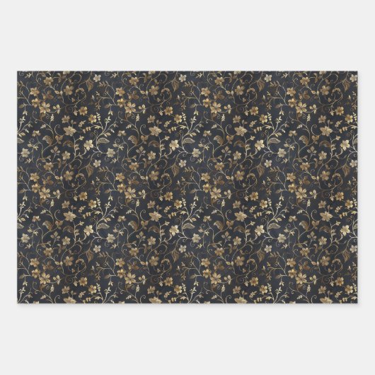 Luxuriöses goldverkleidetes Blumenmuster Geschenkpapier Set (Vorderseite 2)