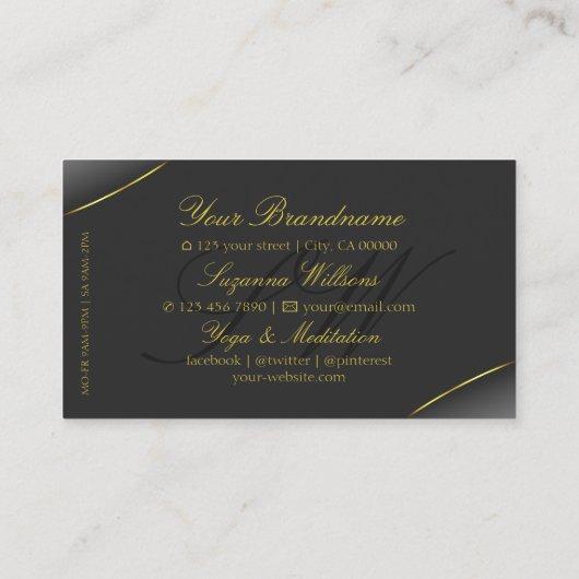 Luxuriöses Grau mit Chic Gold Border und Monogram Visitenkarte (Rückseite)