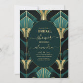 Luxuriöses Green und Gold Art Deco Brautparty Einladung (Vorderseite)