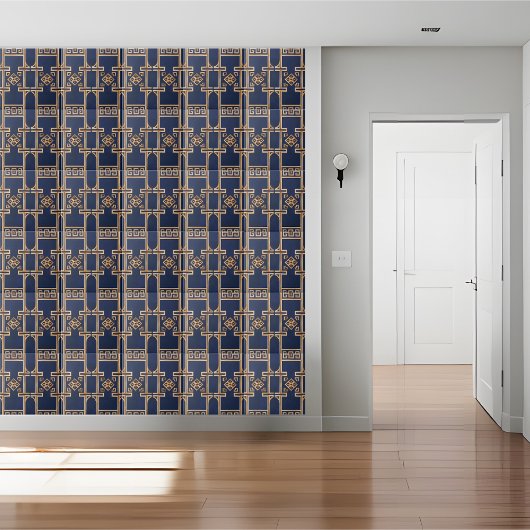 Luxuriöses griechisches Schlüsselmuster in Navy un Fliese