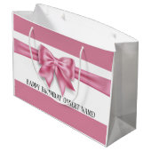 Luxuriöses großes, rosa Bugband, breite Streifen D Große Geschenktüte (Rückseite Schrägansicht)