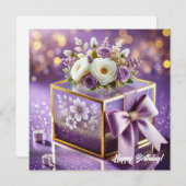 Luxuriöses lila Glas Blumengeschenk Goldchiffonbog Feiertagskarte (Vorne/Hinten)