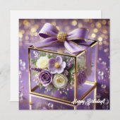 Luxuriöses lila Glas Blumengeschenk Goldchiffonbog Feiertagskarte (Vorne/Hinten)