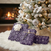 Luxuriöses Lila und silberes Weihnachtsmuster Geschenkpapier Set