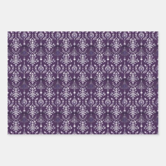 Luxuriöses Lila und silberes Weihnachtsmuster Geschenkpapier Set (Vorderseite 2)