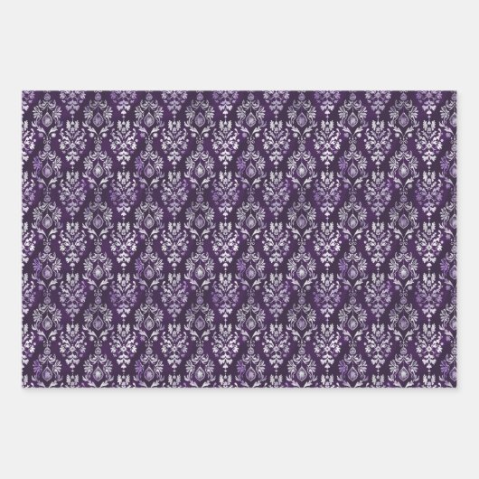 Luxuriöses Lila und silberes Weihnachtsmuster Geschenkpapier Set (Vorderseite)