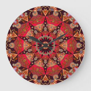 Luxuriöses Mandala nahtlos, sternförmig floral. Große Wanduhr