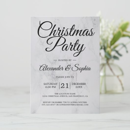 Luxuriöses Marble Christmas Party Einladung (Stehend Vorderseite)