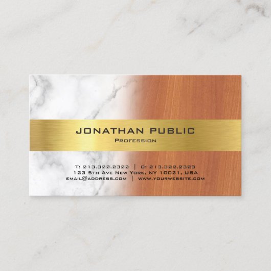 Luxuriöses Marble Wood Gold Elegantes Beruflich Visitenkarte (Vorderseite)