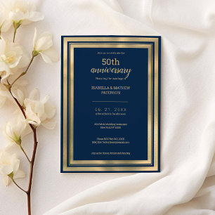 Luxuriöses marineblaues Gold 50. Hochzeitstag Einladung