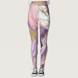 Luxuriöses Marmor, Glitzer, rosa, lila und goldfar Leggings