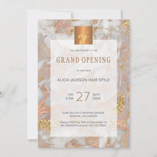 Luxuriöses Marmor Gold Schönheitssalon Eröffnung Einladung (Vorderseite)