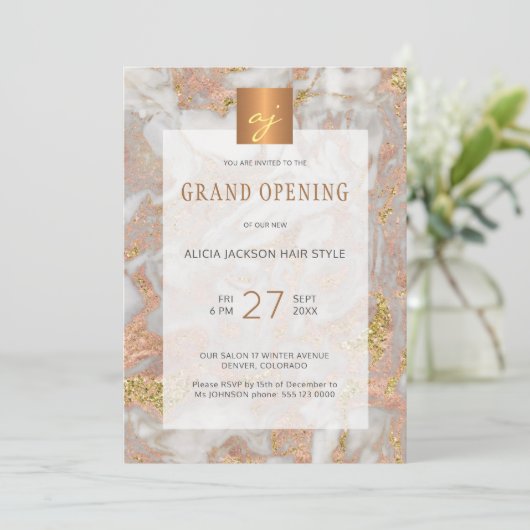 Luxuriöses Marmor Gold Schönheitssalon Eröffnung Einladung (Stehend Vorderseite)
