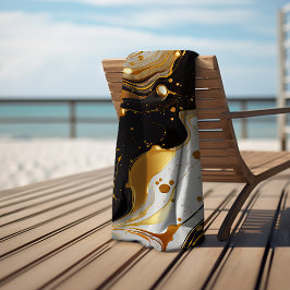 Luxuriöses Marmor Goldglasur feminin Schwarz-weiß Strandtuch