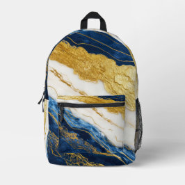 Luxuriöses Marmorschiff aus Navy Blue & Gold Leaf Bedruckter Rucksack