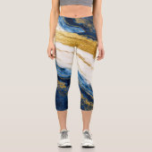 Luxuriöses Marmorschiff aus Navy Blue & Gold Leaf Capri Leggings (Vorderseite)