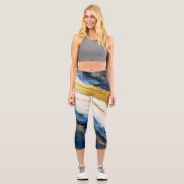 Luxuriöses Marmorschiff aus Navy Blue & Gold Leaf Capri Leggings