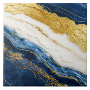 Luxuriöses Marmorschiff aus Navy Blue & Gold Leaf Fliese