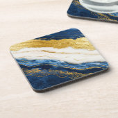 Luxuriöses Marmorschiff aus Navy Blue & Gold Leaf Getränkeuntersetzer (Linke Seite)