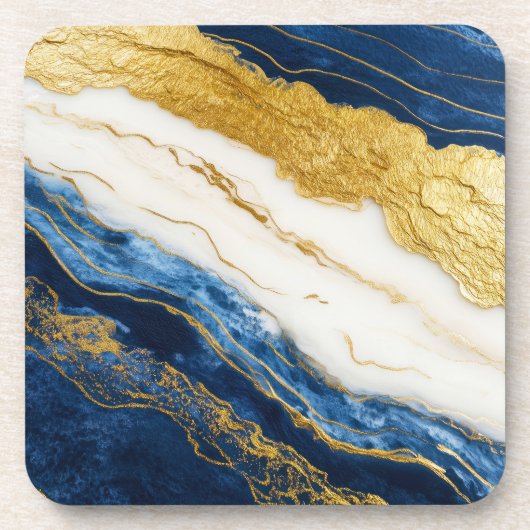 Luxuriöses Marmorschiff aus Navy Blue & Gold Leaf Getränkeuntersetzer (Vorderseite)