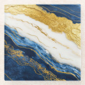 Luxuriöses Marmorschiff aus Navy Blue & Gold Leaf Glasuntersetzer (Vorderseite)