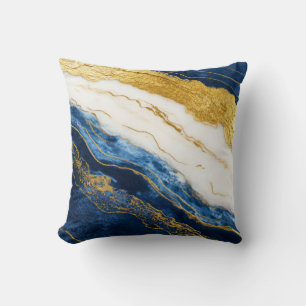 Luxuriöses Marmorschiff aus Navy Blue & Gold Leaf Kissen