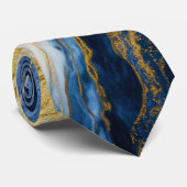Luxuriöses Marmorschiff aus Navy Blue & Gold Leaf Krawatte (Gerollt)