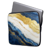 Luxuriöses Marmorschiff aus Navy Blue & Gold Leaf Laptopschutzhülle (Vorderseite Links)