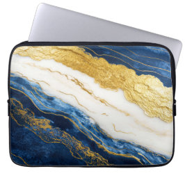 Luxuriöses Marmorschiff aus Navy Blue & Gold Leaf Laptopschutzhülle