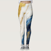 Luxuriöses Marmorschiff aus Navy Blue & Gold Leaf Leggings (Vorderseite)
