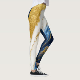 Luxuriöses Marmorschiff aus Navy Blue & Gold Leaf Leggings