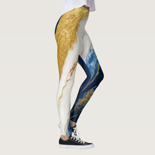 Luxuriöses Marmorschiff aus Navy Blue & Gold Leaf Leggings (Rechts)