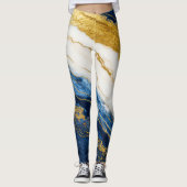 Luxuriöses Marmorschiff aus Navy Blue & Gold Leaf Leggings (Vorderseite)