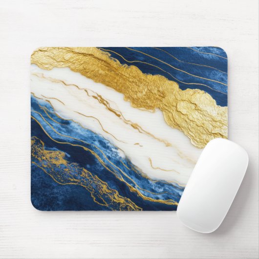 Luxuriöses Marmorschiff aus Navy Blue & Gold Leaf Mousepad (Mit Mouse)
