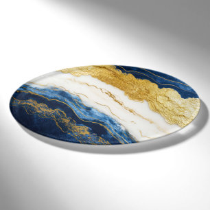 Luxuriöses Marmorschiff aus Navy Blue & Gold Leaf Namenschild