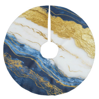 Luxuriöses Marmorschiff aus Navy Blue & Gold Leaf Polyester Weihnachtsbaumdecke