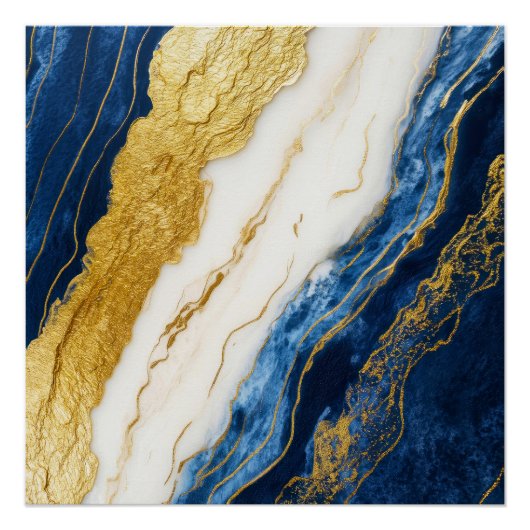 Luxuriöses Marmorschiff aus Navy Blue & Gold Leaf Poster (Vorderseite)