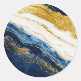 Luxuriöses Marmorschiff aus Navy Blue & Gold Leaf Runder Aufkleber