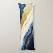 Luxuriöses Marmorschiff aus Navy Blue & Gold Leaf Seitenschläferkissen (Rückseite (Vertikal))