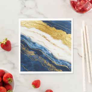 Luxuriöses Marmorschiff aus Navy Blue & Gold Leaf Serviette