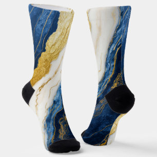 Luxuriöses Marmorschiff aus Navy Blue & Gold Leaf Socken